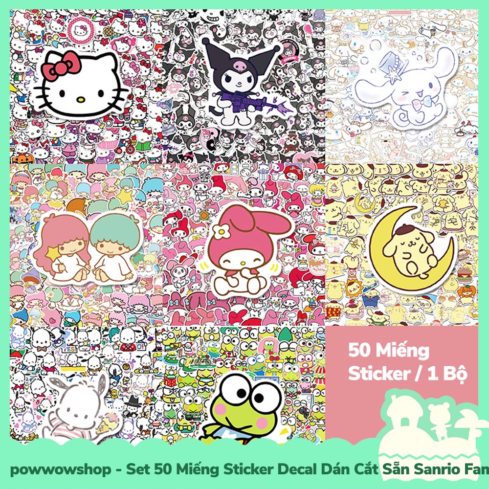 [Sẵn VN - Hỏa Tốc] Set 50 Miếng Sticker Decal Cắt Sẵn DIY Dán Trang Trí Vật Dụng Mẫu Sanrio Family Collection Biggie