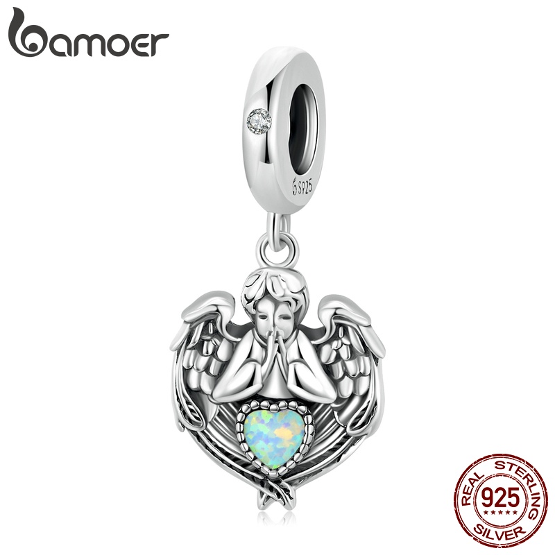 Hạt trang sức BAMOER bạc Silver 925 hình trái tim thiên thần cầu nguyện BSC568