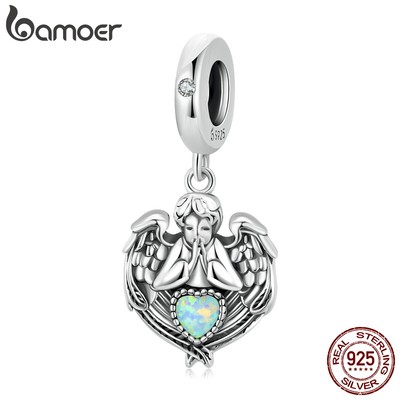 Hạt trang sức BAMOER bạc Silver 925 hình trái tim thiên thần cầu nguyện BSC568