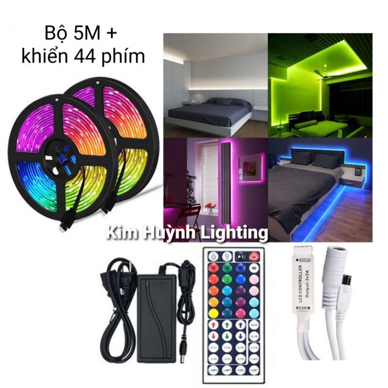 Bộ đèn led dán 5m Mix DIY Trên 50 Màu, khiển 44 phím