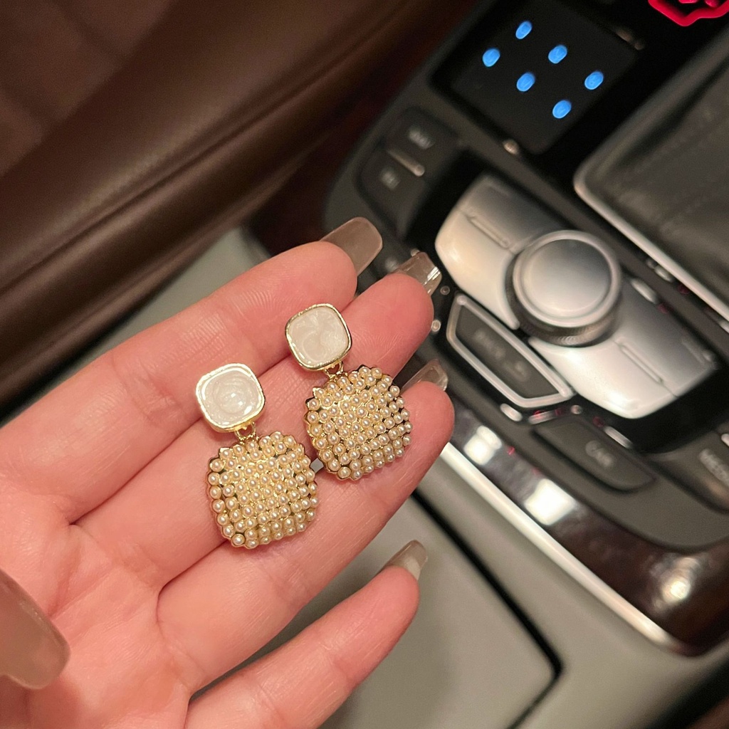 Bông Tai Bạc 925 Hình Vuông Đính Ngọc Trai Phong Cách Hàn Quốc Sang Trọng Thời Trang