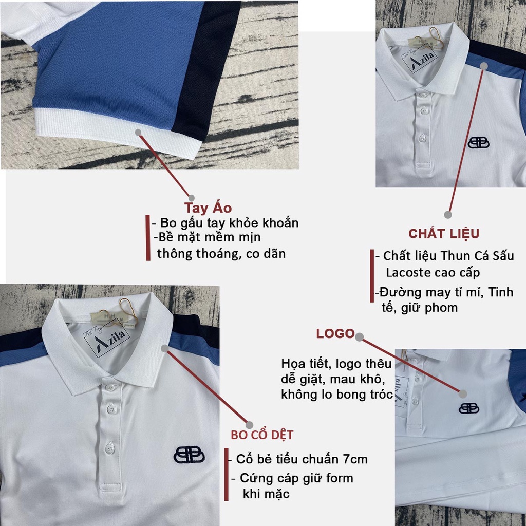 Áo Polo Nam Azila Cổ Bẻ  Vai Phối Màu Sọc Vai Chất Liệu Cá Sấu cotton Xuất Xịn Chuẩn From Dáng Sang Trọng