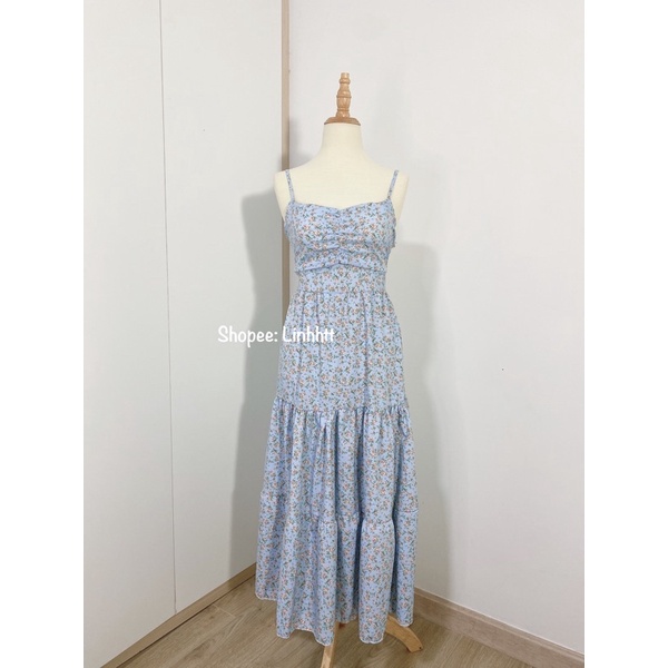 Váy hoa hai dây dáng dài freesize đầm hai dây basic sẵn mút ngực