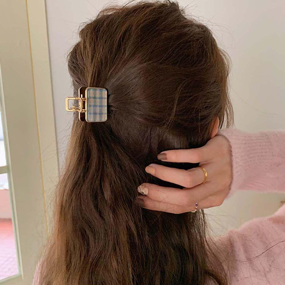 Kẹp Tóc Kim Loại Hình Chữ Nhật / Cá Mập Nhỏ Họa Tiết Kẻ Ô Nhiều Màu Sắc Xinh Xắn WMES15H