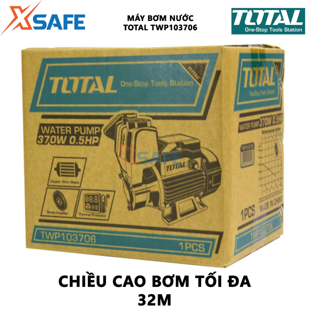 Máy bơm nước TOTAL TWP103706 công suất 370W(0.5HP), mô tơ dây đồng, cánh quạt nước bằng đồng thau - [XSAFE]