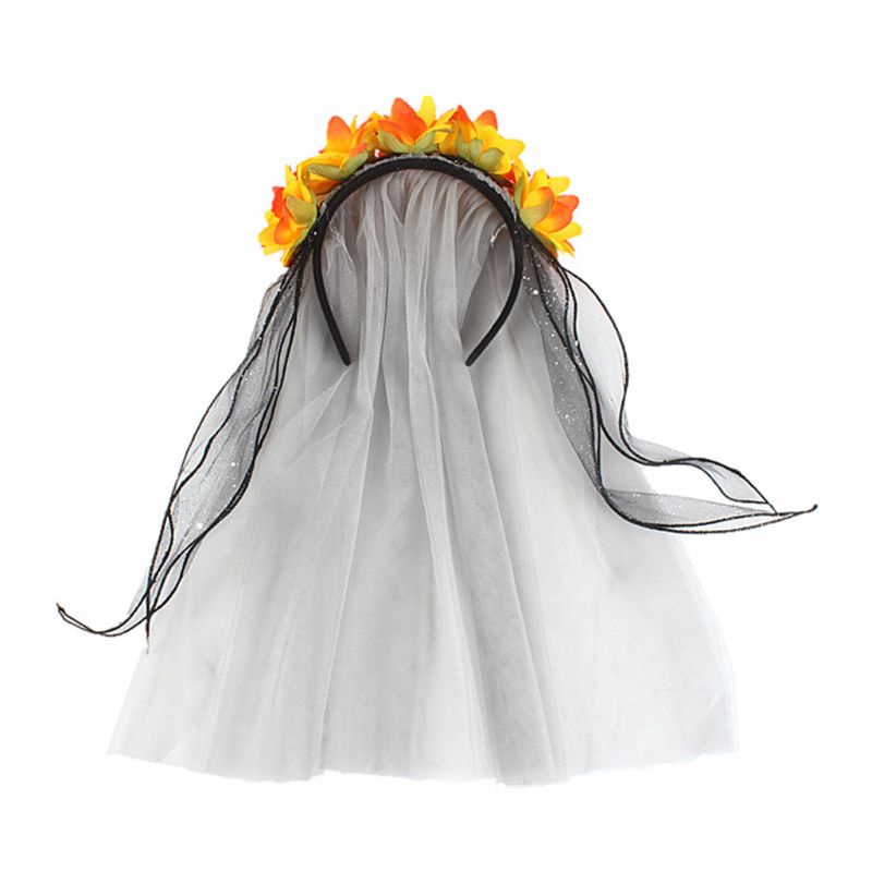 Băng Đô Cài Tóc Phối Lưới Ruy Băng Đính Hoa Nhân Tạo Phong Cách Anime Ngày Halloween