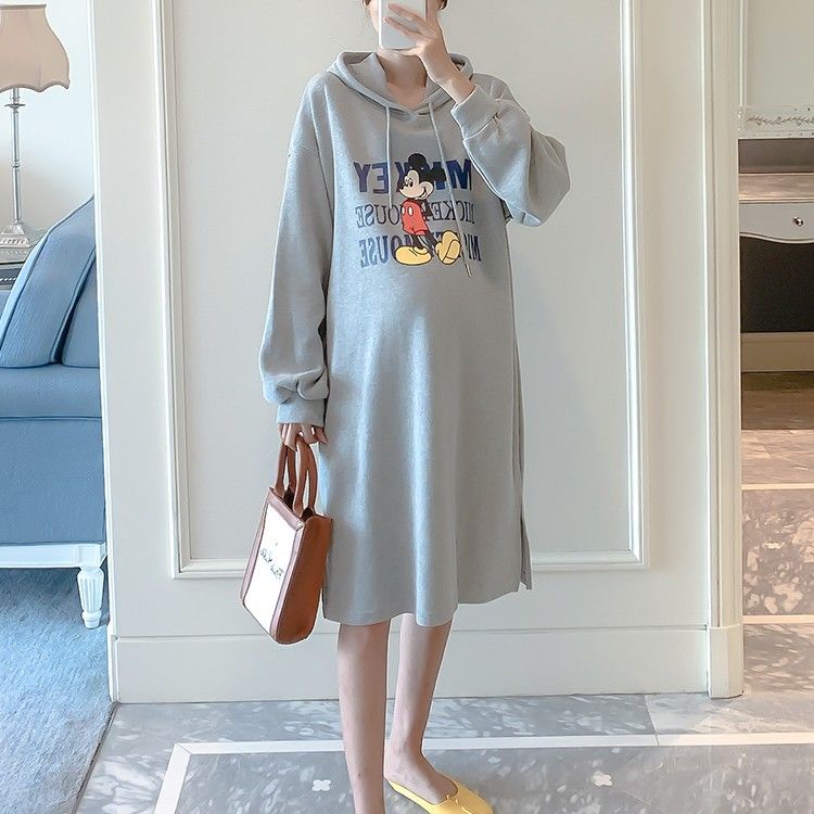 Đầm Thun Dài Dáng Rộng Tay Dài Phong Cách Hàn Quốc Thời Trang Xuân Thu Cho Mẹ Bầu