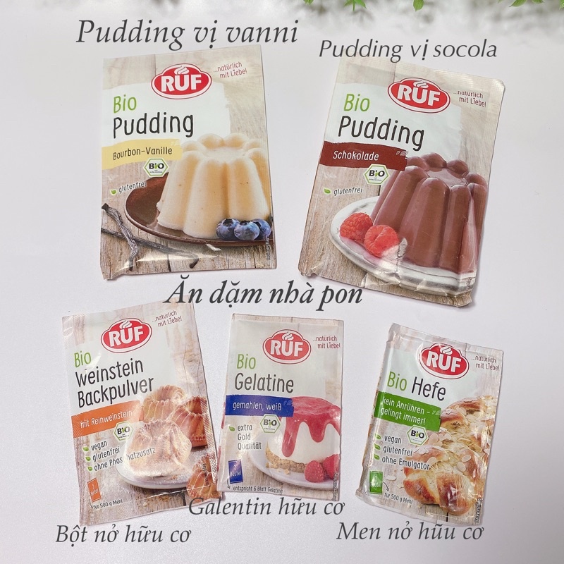 Bột gelatine hữu cơ RUF đức _ Galentin làm pudding làm bánh cho bé