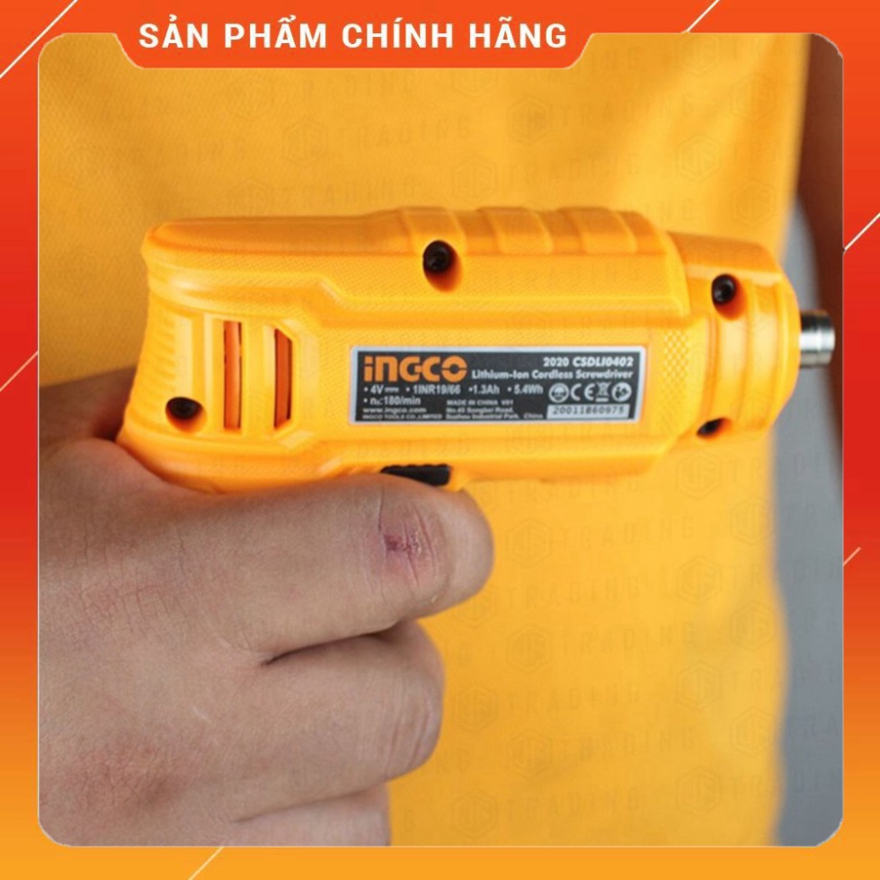 . Máy bắn vít cầm tay INGCO CSDLI0402 kèm 10 mũi siết vít 25mm, 1 mũi từ, 1 cục sạc. Máy siết vít mini dùng pin Lithium