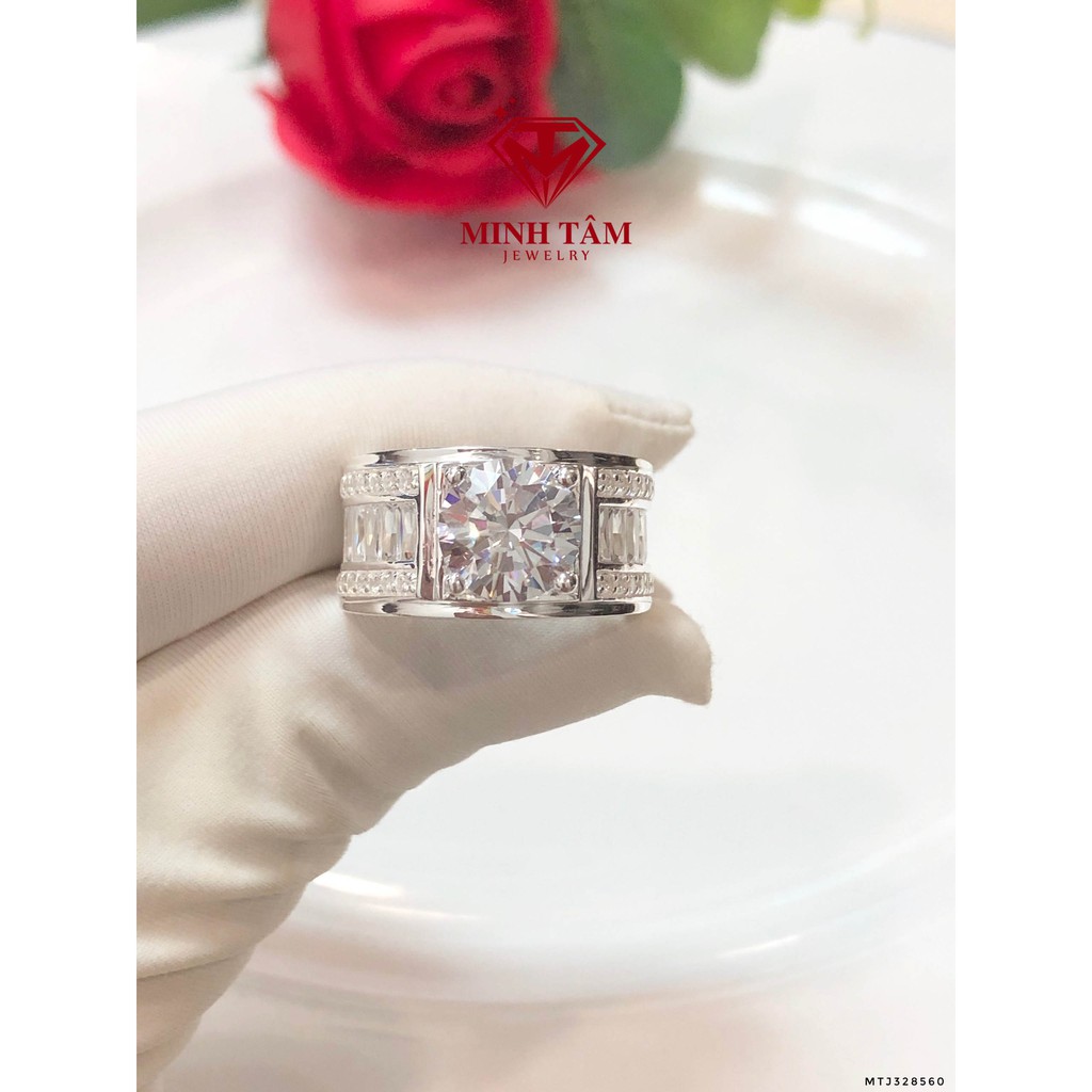 Nhẫn bạc nam ổ đá chủ 7 ly bạc 950,Nhẫn nam ổ đá cao 7 ly bạc 950 cao cấp-Minh Tâm Jewelry