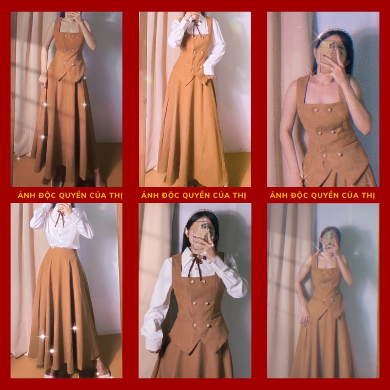 (Hàng có sẵn) Váy retro, áo sơ mi cổ thắt nơ, kèm áo gile kiểu dáng cổ điển, phong cách vintage, kiểu Pháp | BigBuy360 - bigbuy360.vn