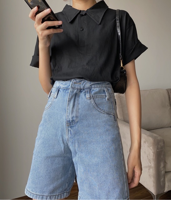 Áo polo trơn Audrey đen/trắng freesize 645 | BigBuy360 - bigbuy360.vn