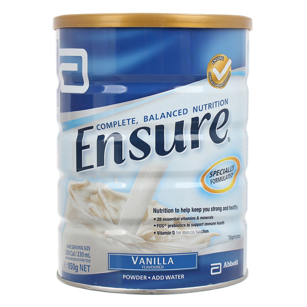 SỮA BỘT ENSURE ÚC VANILLA/CHOCOLATE 850G