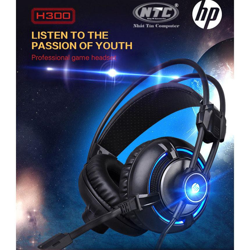Tai nghe chụp tai chuyên game HP H300 có led và rung - Bass mạnh (Đen)