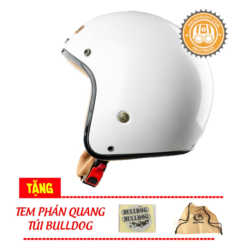 Mũ bảo hiểm 3/4 Bulldog 4U Trắng (tặng túi vải, balo rút, tem phản quang)