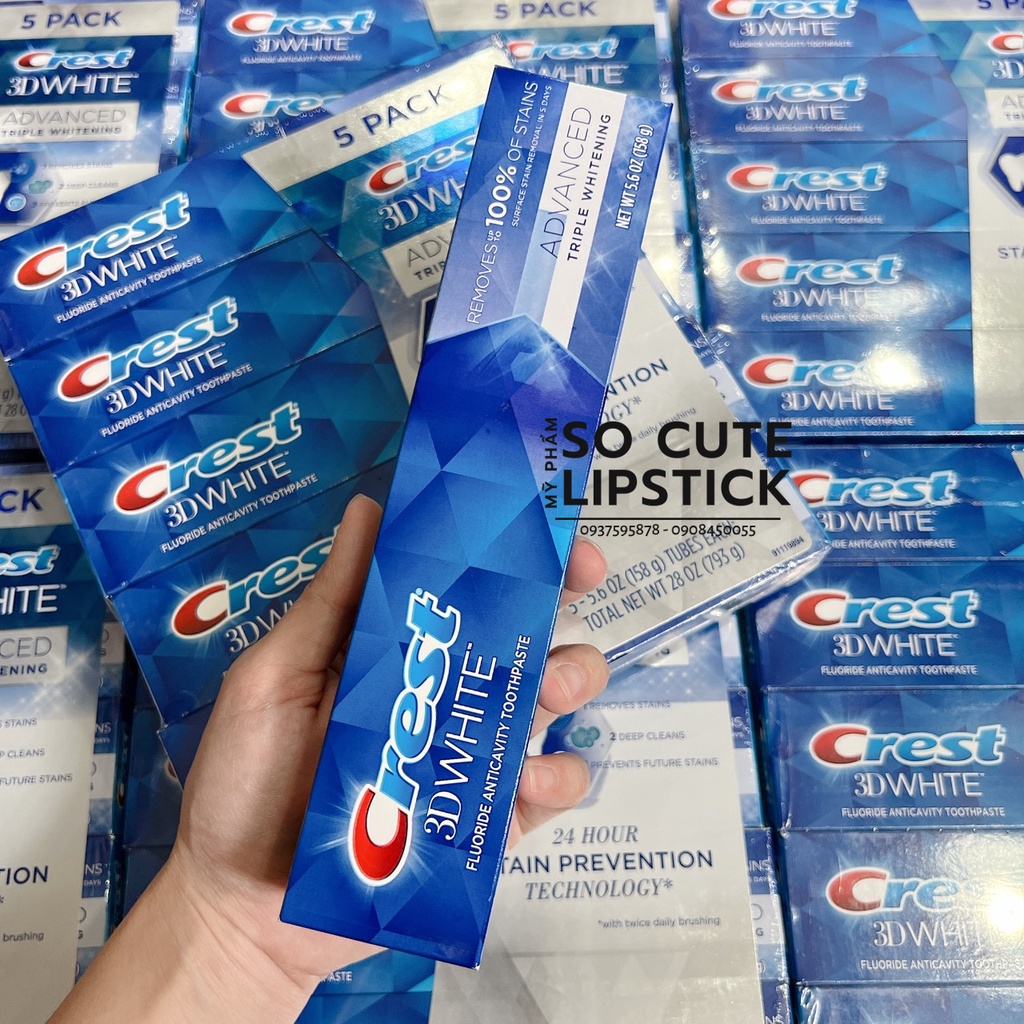 Kem đánh răng CREST 3D White Advanced Triple Whitening 158g (Date 2025)