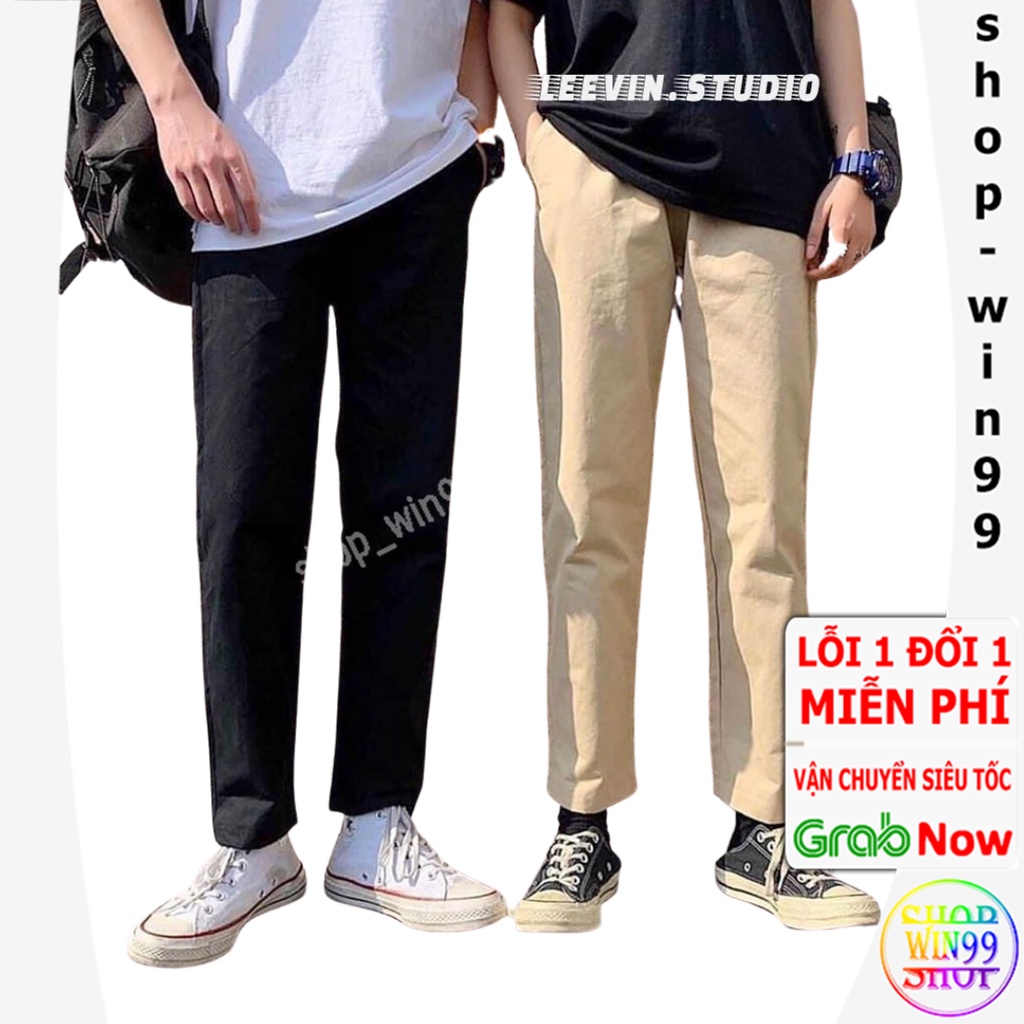 30-75kg Quần Baggy Nam Nữ KAKI Ống Suông Unisex - Kiểu quần kaki nam nữ thun vải đen và KEM bigsize M00