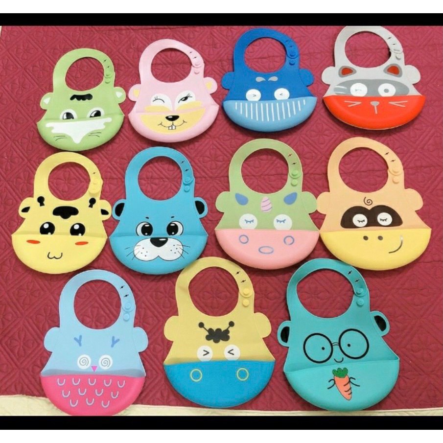 Yếm Ăn Dặm Silicon Có Máng Đỡ đồ Rơi Vãi, chất liệu siêu mềm , không bám bẩn