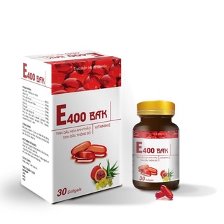 Vitamin E400 BAK E đỏ 400mg (hộp 30 viên) tinh dầu hoa anh thảo, tinh dầu thông đỏ, Hỗ trợ đẹp da, giúp da căng mịn.