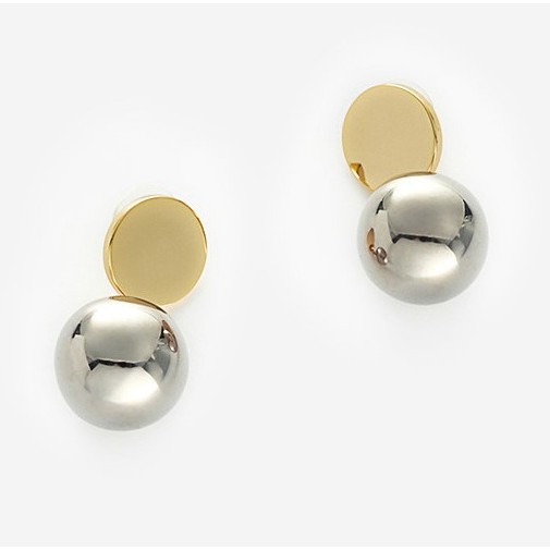 Bông tai hạt châu lớn màu bạc vàng cá tính hiện đại chuôi bạc 925 - Mely H92