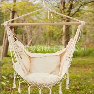 (xả hàng) ghế treo vải bố vintage màu kem dễ thương, ghế treo trần nhà