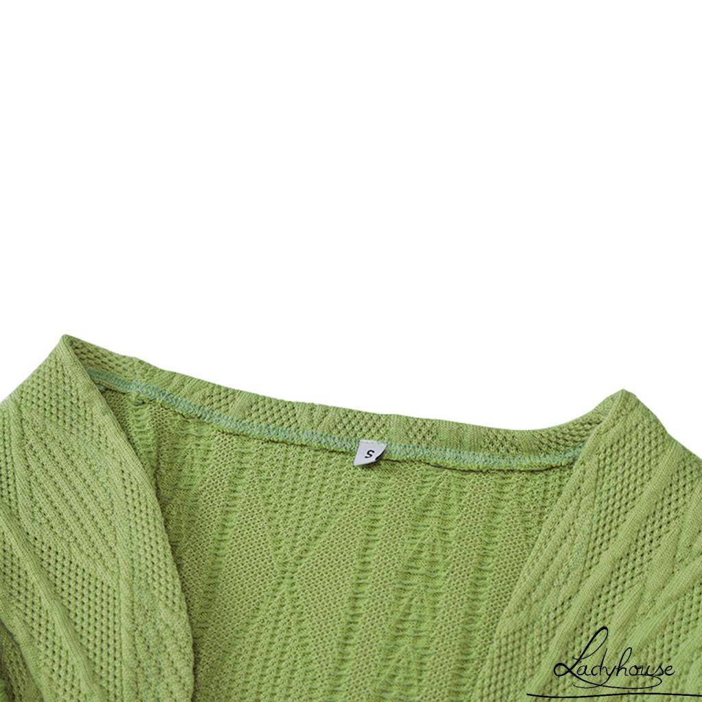 Set áo croptop dệt kim không tay và áo tay dài màu trơn thời trang cho nữ