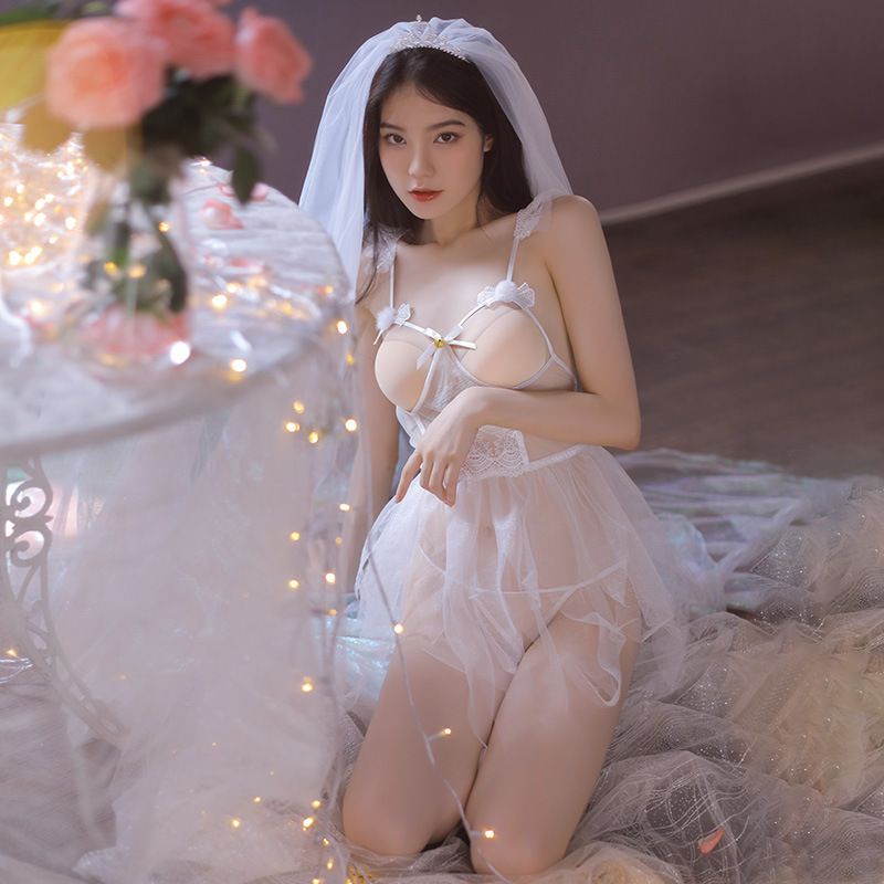 [ĐỌC LƯU Ý] Cosplay cô dâu hở ngực sexy - set đồ ngủ hóa trang gợi cảm xuyên thấu tân nương