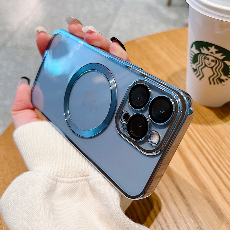 Ốp Điện Thoại Dẻo Trong Suốt Mạ Màu Sang Trọng Kèm Giá Đỡ Từ Tính Cho IPhone 13 Pro 12 Mini 11 Pro Max