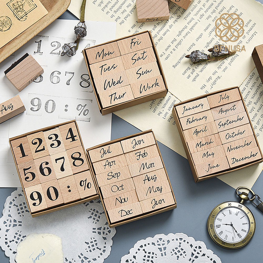 Con Dấu Chữ Số Bằng Gỗ Phong Cách Cổ Điển