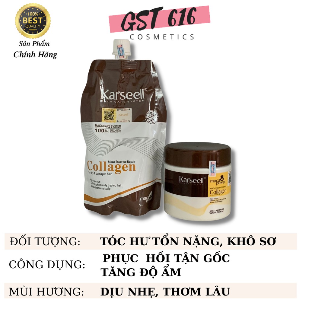 Kem hấp ủ tóc COLLAGEN KARSEELL 500ml chính hãng phục hồi tóc hư tổn khô sơ chẻ ngọn