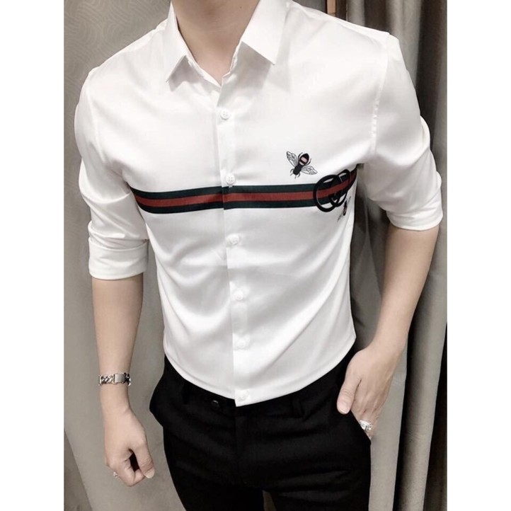 (SANG TRỌNG)Áosơ mi nam dài tay sọc ngang in logo cao cấp SM00002 | BigBuy360 - bigbuy360.vn