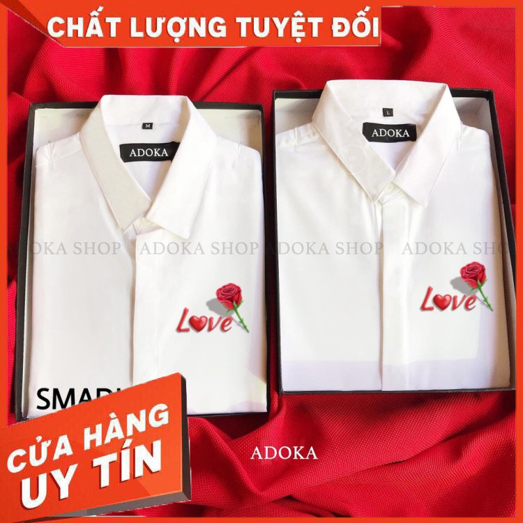 [Mã DONAKM1 giảm 10k đơn 100k ] Áo Sơ Mi Nam Nữ Đồ Đôi Dài Tay Hot Trend In Mẫu Tình Yêu Và Họa Tiết.Áo cặp D4. Đợt 1