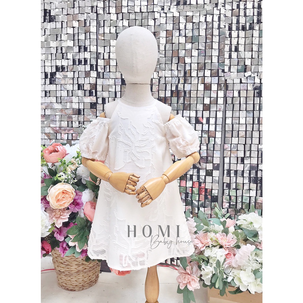 Yếm voan hoa tay bồng cho bé gái màu trắng/vàng HOMI BABY HOUSE váy yếm bé gái voan hoa tay bồng cho bé dự tiệc dạo phố