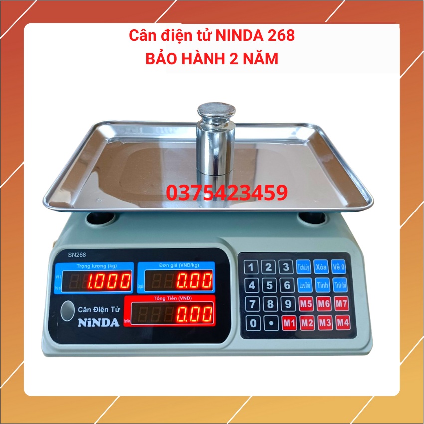 [ BH12T] cân điện tử tính tiền bán hàng siêu thị, tạp hóa,hoa quả  NINDA (SN268) 30Kg/5 được làm bằng thép không gỉ