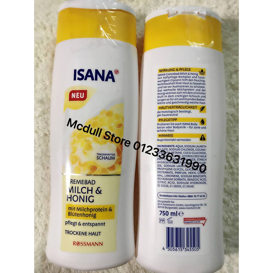 Sữa tắm Isana Cremedusche Milch & Honig