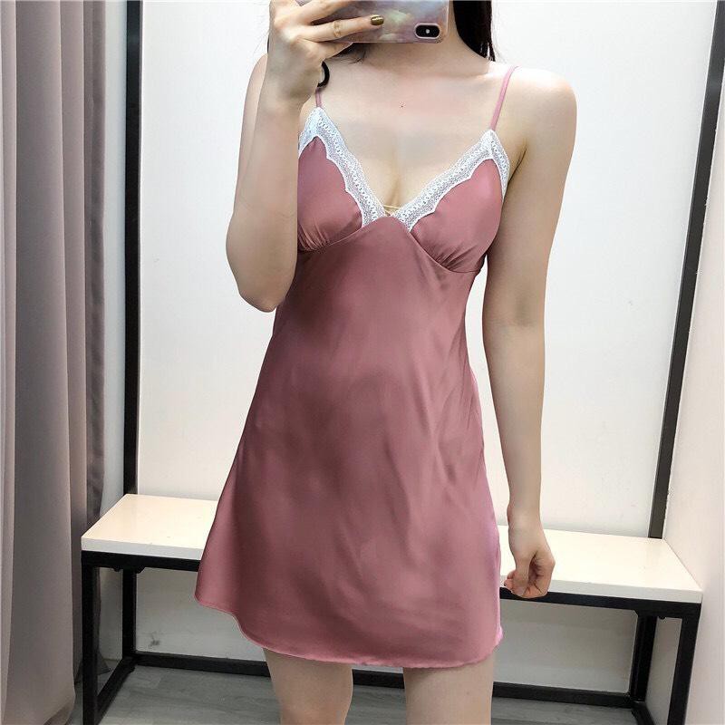 Váy Ngủ 2 Dây Chất Lụa Satin Cao Cấp Mặc Nhà Đủ Size Dưới 85Kg AD-31