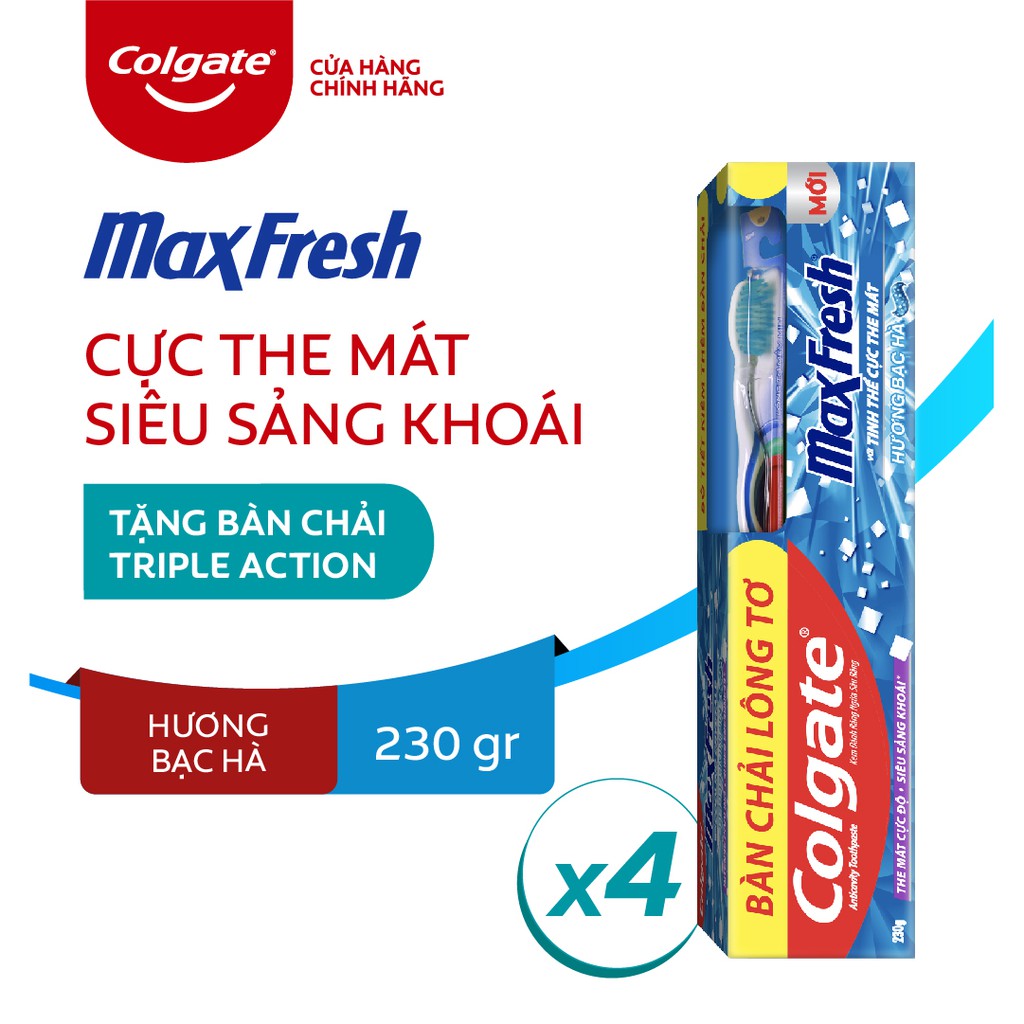 [Mã FMCGCOL giảm 8% đơn 250K] Bộ 4 Kem đánh răng Colgate Maxfresh bạc hà 230g tặng bàn chải