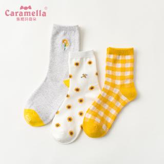 Set 3 Đôi Tất Cotton Thoải Mái In Hình Hoa Cúc Phong Cách Hàn Nhật Cho Nữ 517513