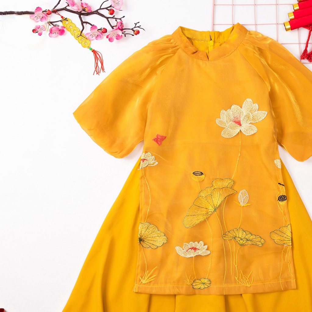 Áo Dài Bé Gái Thêu Sen,ao dai tet hang thiet ke