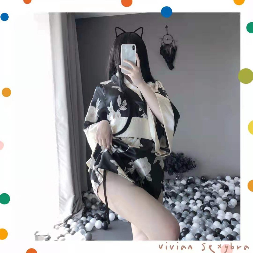 🌺Sexy đồ ngủ🌺Kimono Nhật Bản Cosplay Đồ lót đầm ngủ +quần lót Freesize 40-65kg--Không socks--020 | BigBuy360 - bigbuy360.vn