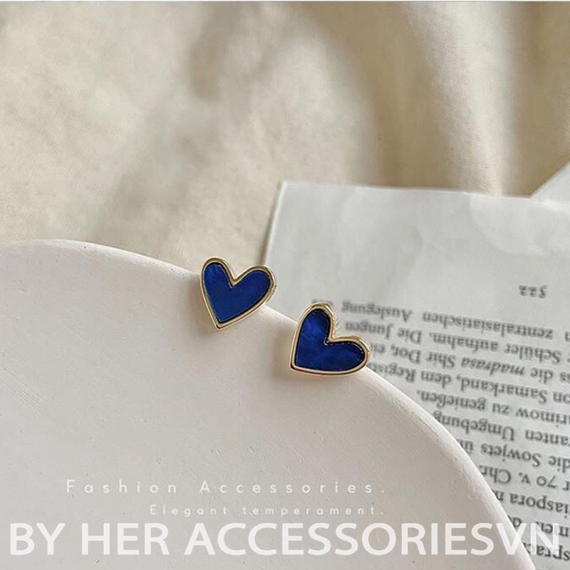 Bông tai trái tim chuôi bạc 925 khảm đá sà cừ xinh xắn Her Accessories H85