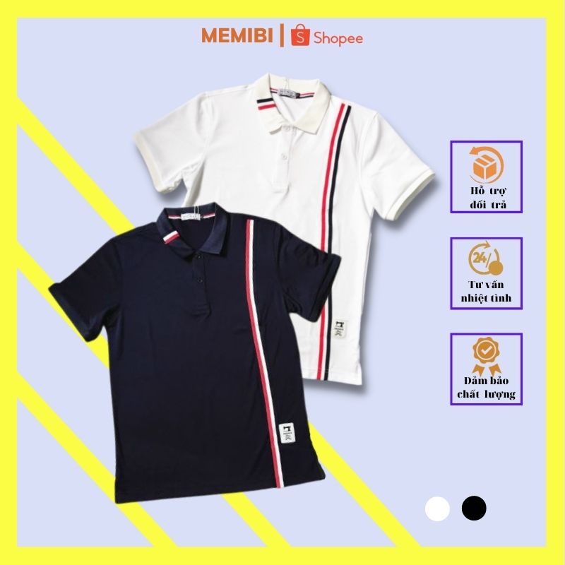 Áo thun nam polo chất poly cá sấu phối dậy dọc , MEMIBI - PLM16