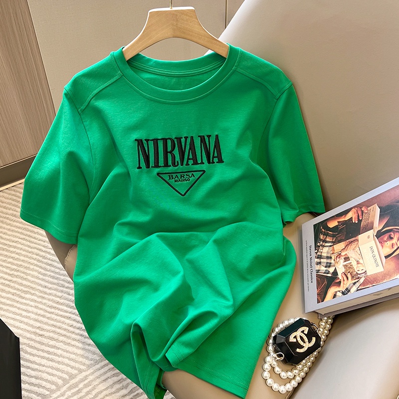 NRVP Áo thun nữ tay ngắn họa tiết chữ phong cách Hàn Quốc thời trang mùa hè 2022