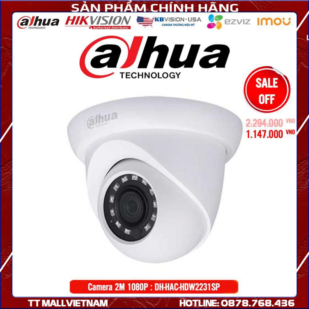 Camera Dome Starlight HDCVI 2MP Dahua HAC-HDW2231SP- Bảo hành chính hãng 2 năm