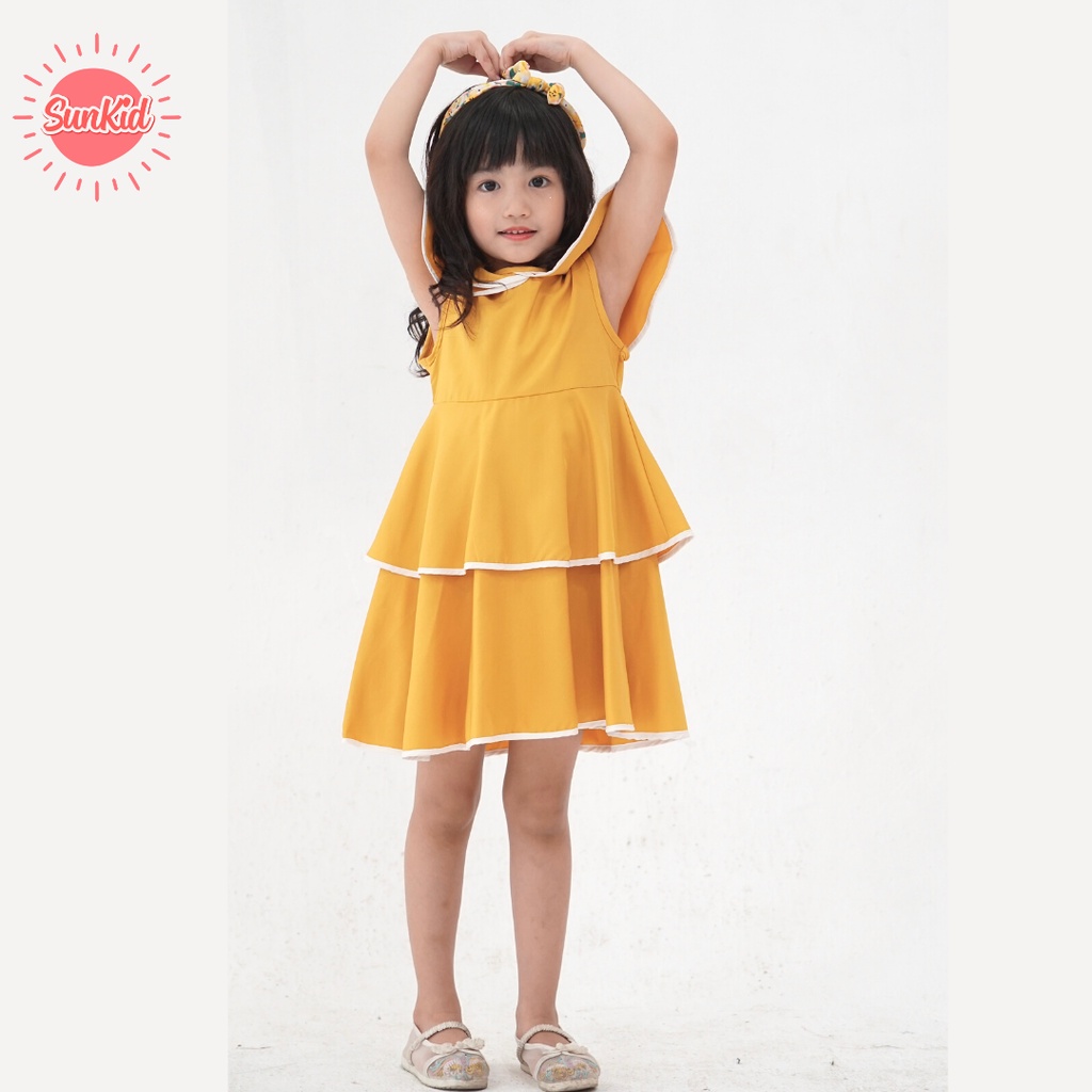 Váy đầm bé gái dáng suông cổ thuyền hai tầng vải trượt nhật cao cấp mùa hè Sunkid CT2 size trẻ em 4-12 tuổi
