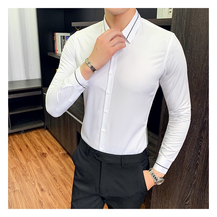 Sơ mi trắng nam dài tay công sở Hamino form rộng thời trang Hàn Quốc chất lụa mềm mại màu trắng đen A5