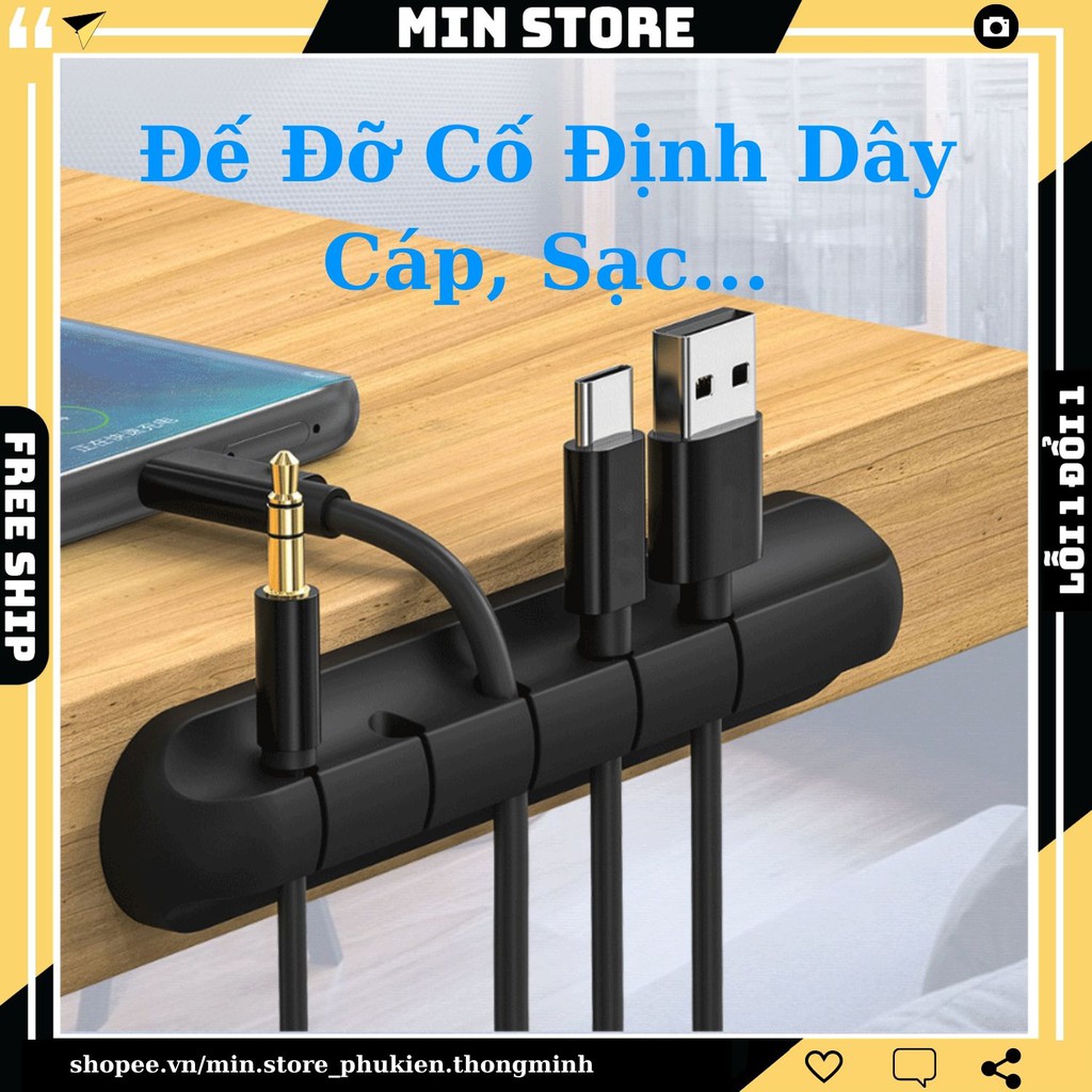 Đế đỡ cố định dây cáp sạc, tai nghe, dây điện, dây chuột - 3 Size - Kèm miếng dán 3M - Min STORE