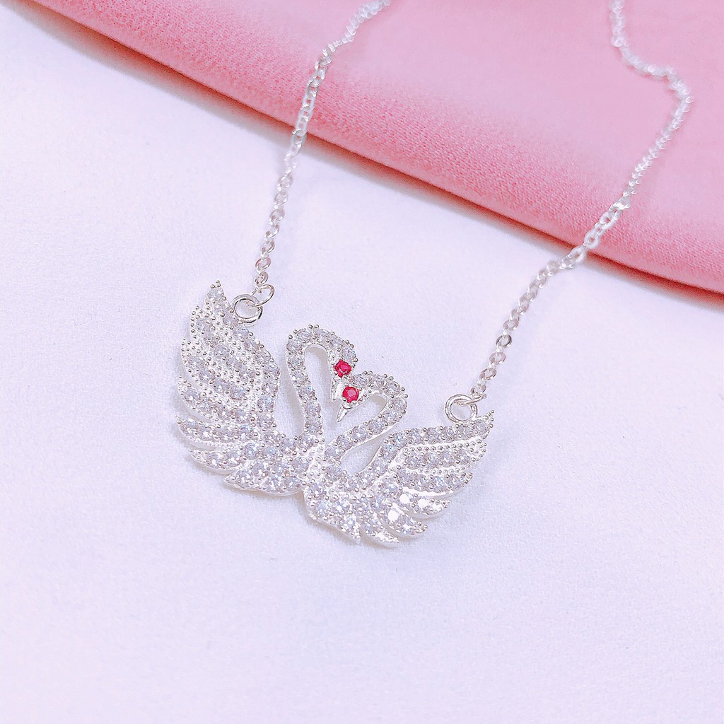 Dây chuyền bạc nữ liền mặt thiên nga đôi nạm đá siêu xinh - Bạc Bibi