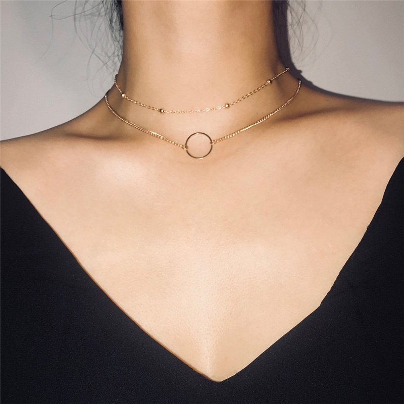 Vòng Cổ Choker Hai Lớp Màu Vàng Thời Trang Cho Nữ