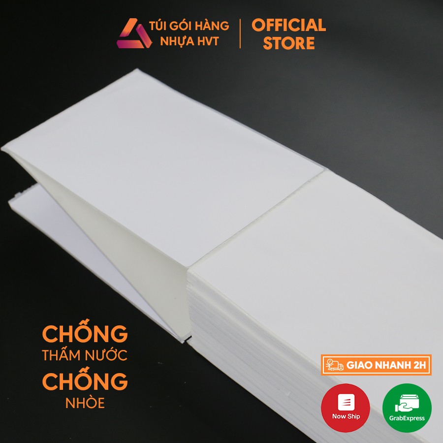 Cuộn giấy in nhiệt Nhựa HVT tự dính 350 tờ size 100x150
